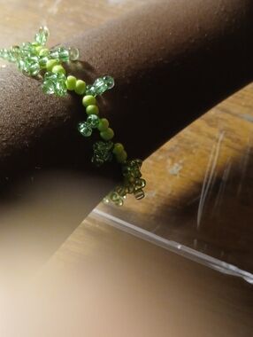Handcrafted Green Beaded Flower Bracelet